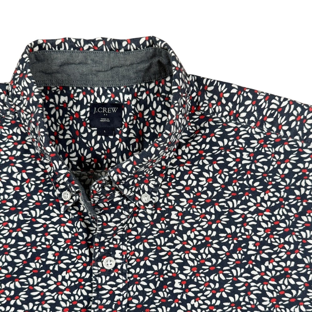 J. Crew Short Sleeve Button Down Shirt Navy Blue Floral Daisy Print Mens Large